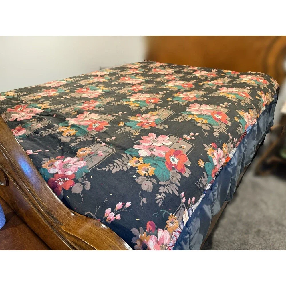 Handmade vintage quilt made from neck ties patchwork full/queen size reversible